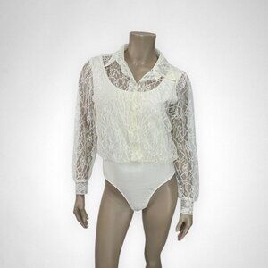 Vintage SITTING PRETTY Medium Ivory‎ Lace Long Sleeve Bodysuit Casual